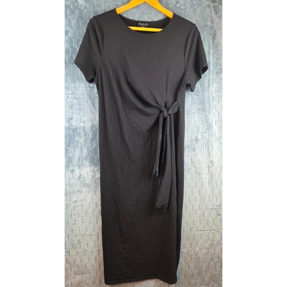 Rachel Zoe Tie‎ Front Long Black Dress Short Sleeves Size XL